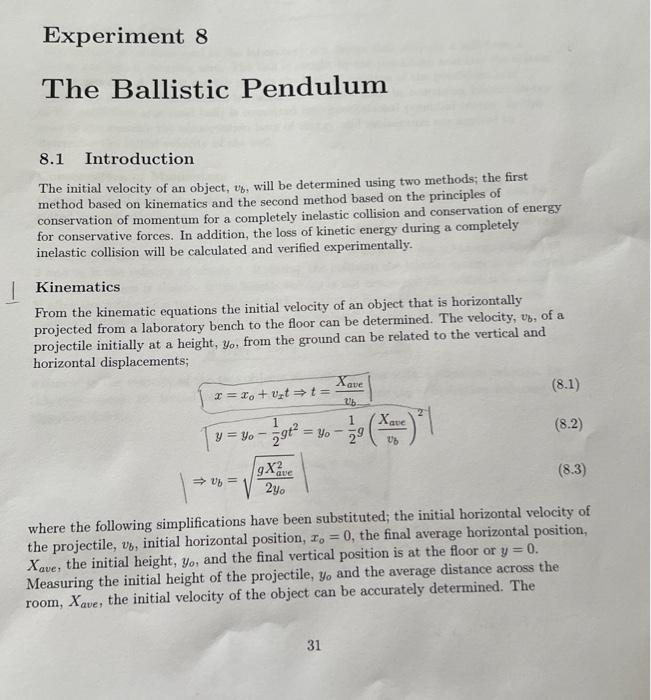 Solved Experiment 8 The Ballistic Pendulum 8.1 Introduction | Chegg.com