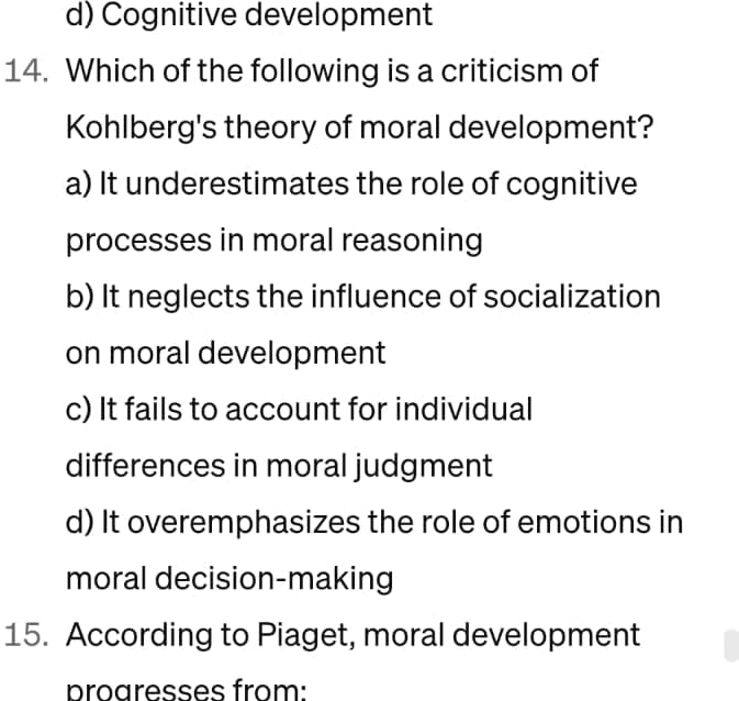 Solved d Cognitive development14. Which of the following