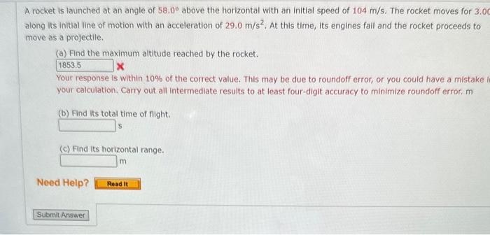 Solved rocket is launched at an angle of 58.0∘ above the | Chegg.com