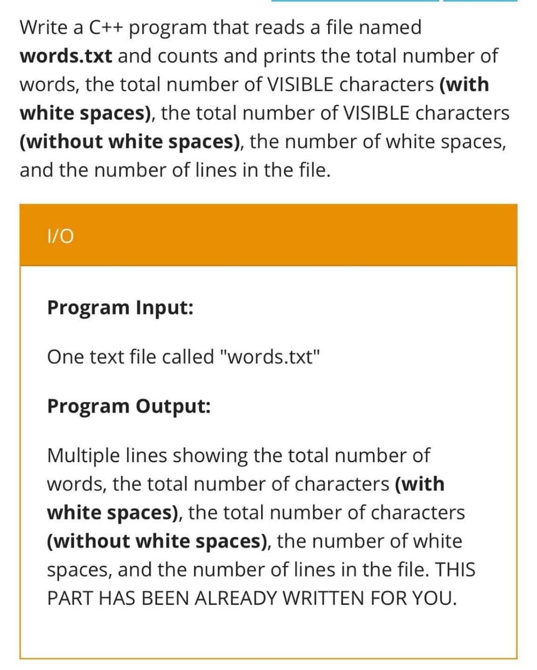 Solved Write a C++ program that reads a file named words.txt | Chegg.com