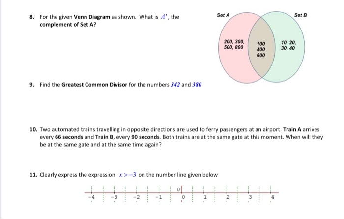 Solved Set A Ser B 8. For The Given Venn Diagram As Shown. | Chegg.com