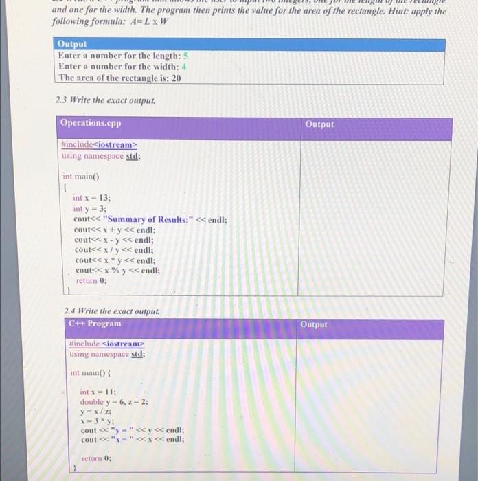 Solved and one for the width. The program then prints the | Chegg.com