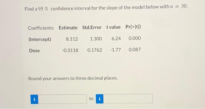 Solved Find a 95% confidence interval for the slope of the | Chegg.com