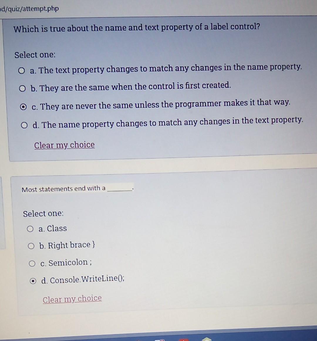 Solved Od Quiz Attempt Php Which Is True About The Name And Chegg Com