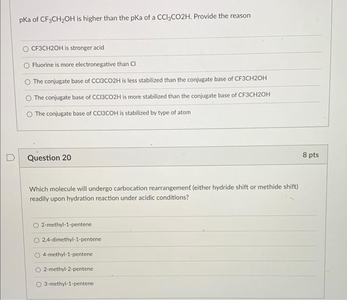 Solved pKa of CF3CH2OH is higher than the pka of a CCI3CO2H. | Chegg.com