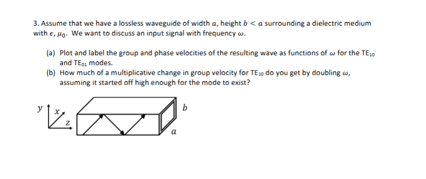 Solved Assume that we ﻿have a lossless waveguide of ﻿width | Chegg.com