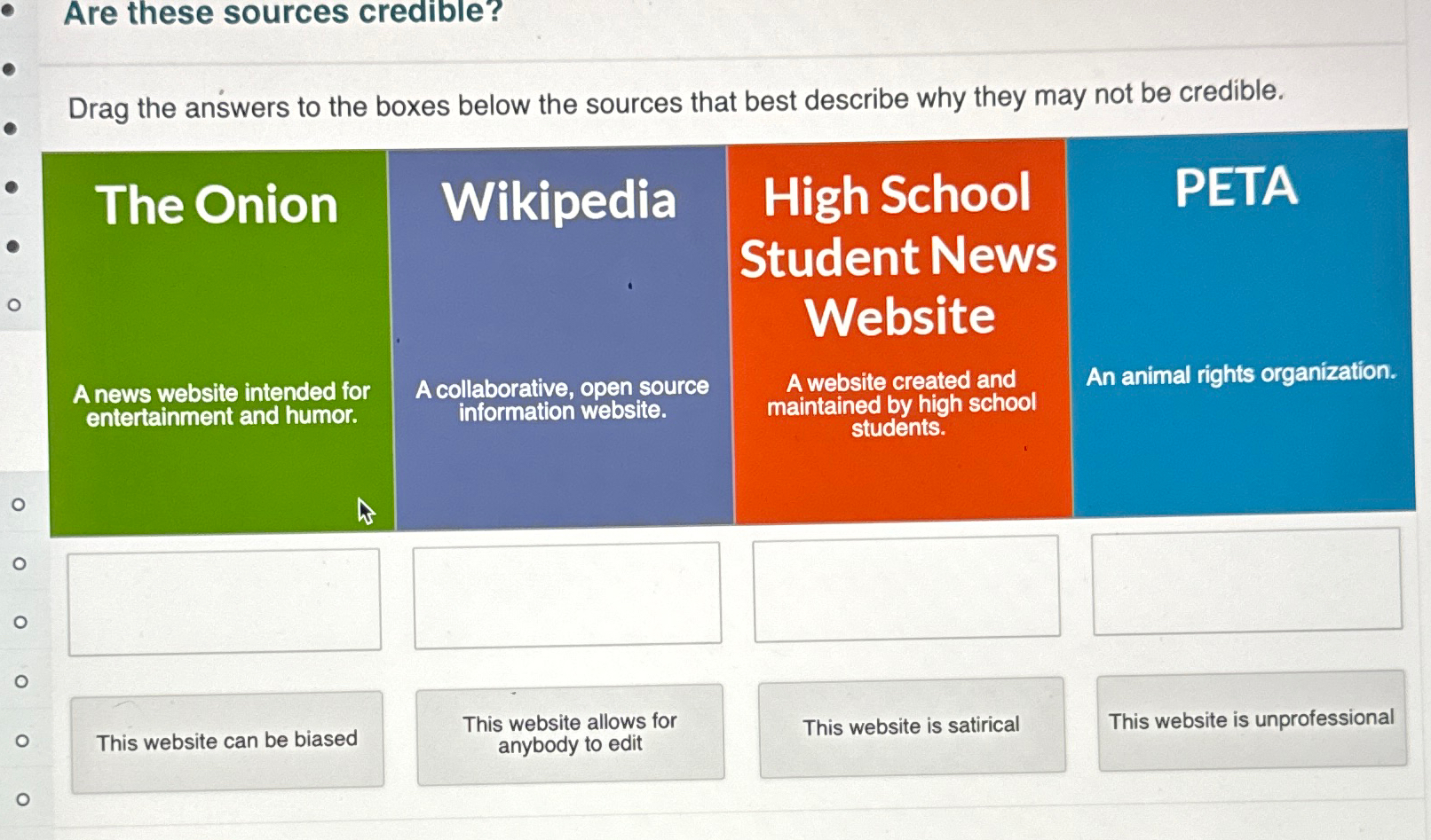 Solved Are these sources credible?Drag the answers to the | Chegg.com