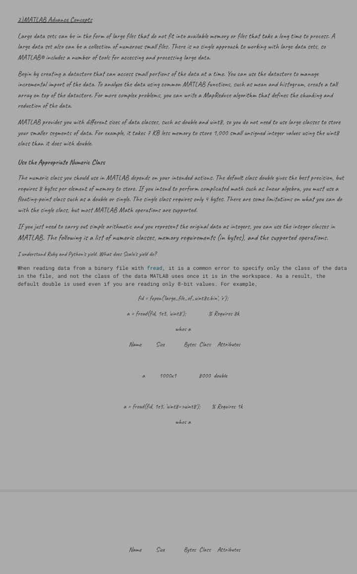 2)MATLAB Advance Concepts Large data sets can be in | Chegg.com