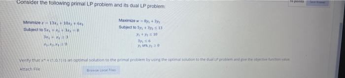 Solved Consider The Following Primal Lp Problem And Its Dual