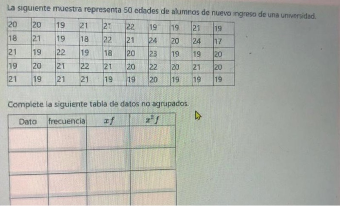 Solved La siguiente muestra representa 50 edades de alumnos | Chegg.com