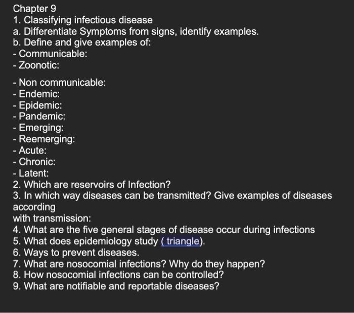 Solved Chapter 9 1. Classifying infectious disease a. | Chegg.com