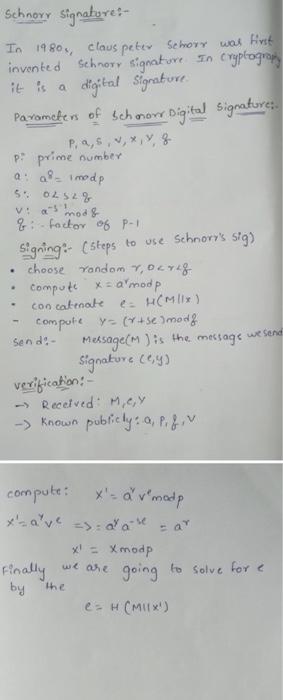 Solved Schnorr signatore: In 1980., claus peter Schory was | Chegg.com