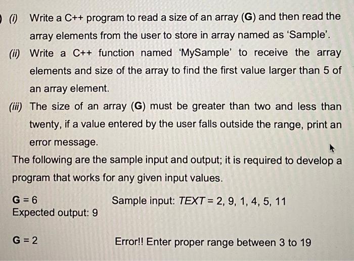 Solved (1) Write a C++ program to read a size of an array | Chegg.com