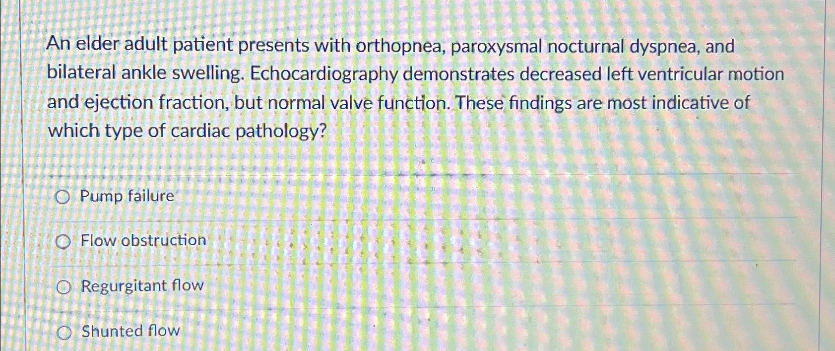 Solved An elder adult patient presents with orthopnea, | Chegg.com