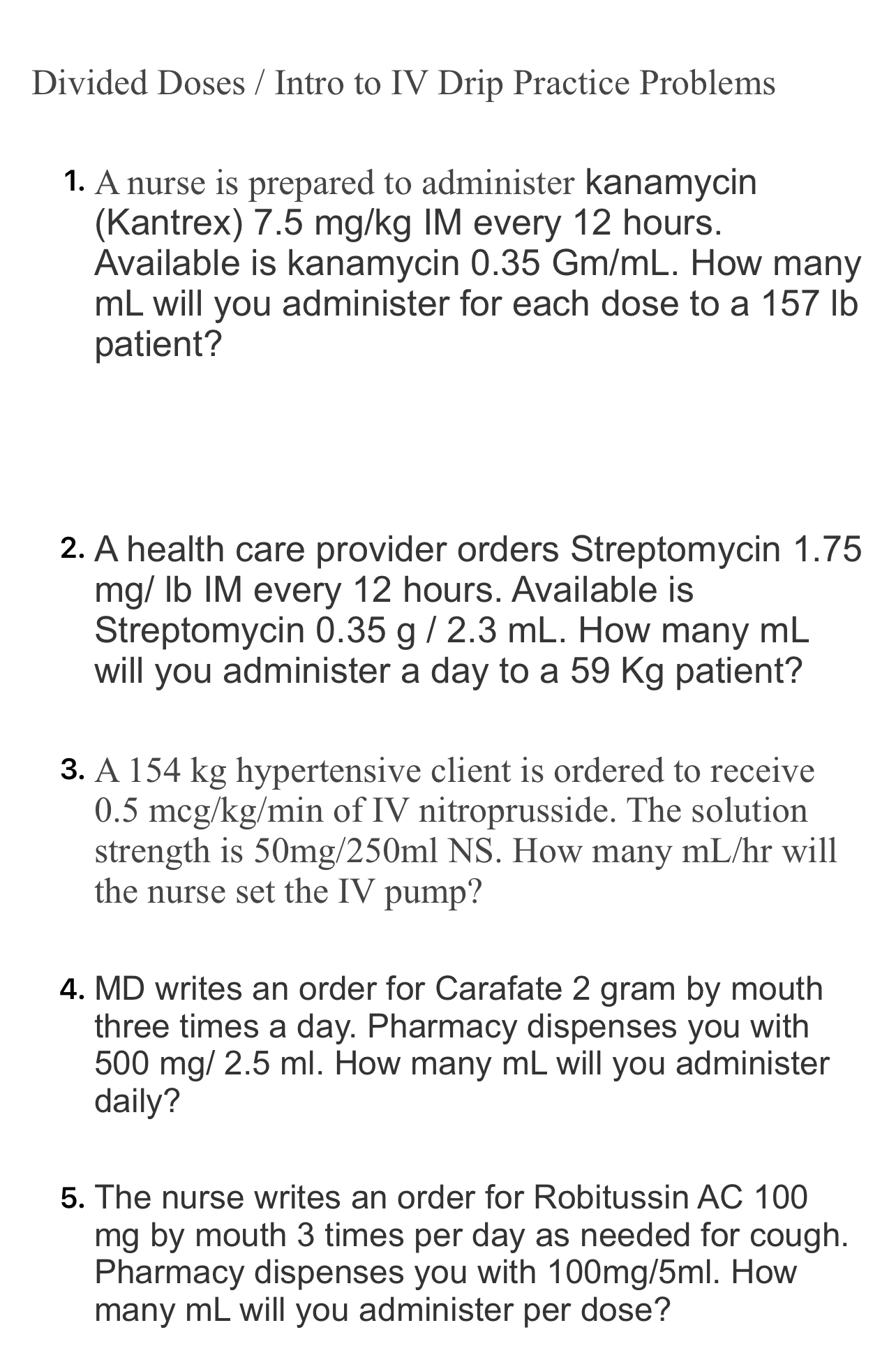 Solved Divided Doses / ﻿Intro to IV Drip Practice ProblemsA | Chegg.com