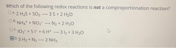 Solved Which of the following redox reactions is not a | Chegg.com