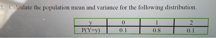 Solved 2. Calculate the population mean and variance for the | Chegg.com