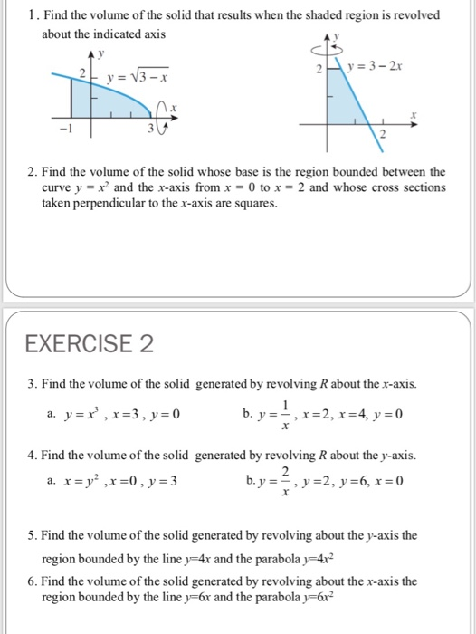 Solved 1 Find The Volume Of The Solid That Results When The Chegg Com