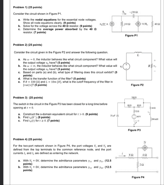 Solved Problem 1) (25 ﻿points)Consider the circuit shown in | Chegg.com