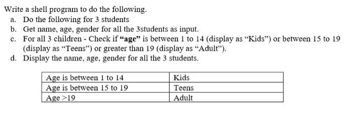 Solved Write a shell program to do the following. a. Do the | Chegg.com
