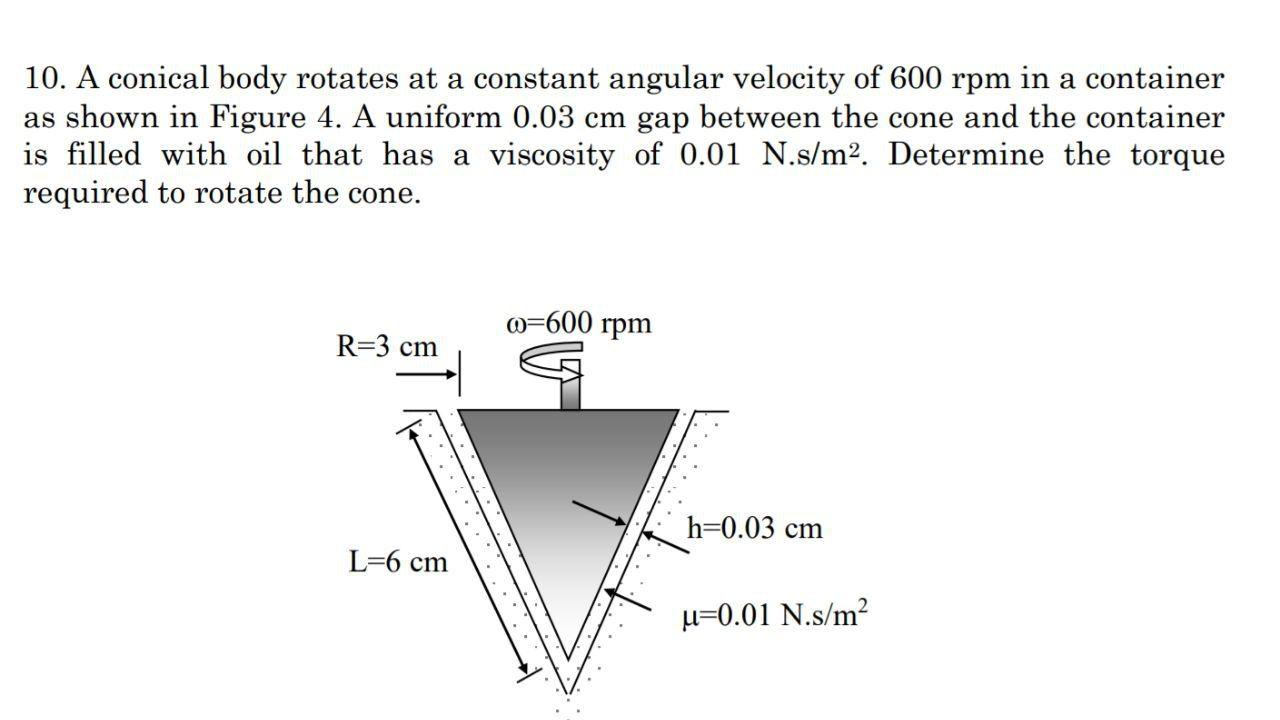 Solved 10. A conical body rotates at a constant angular