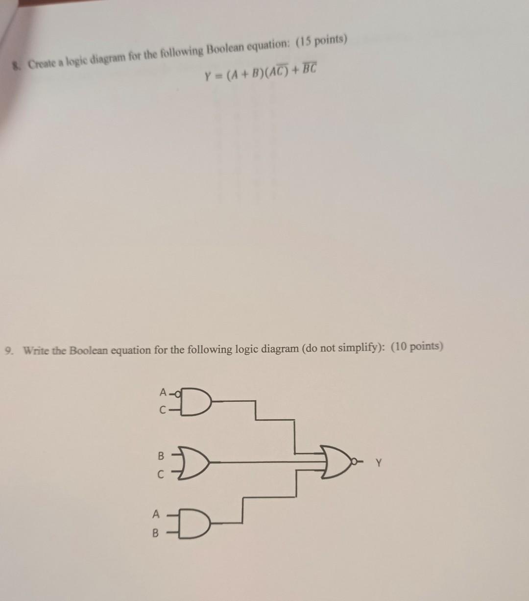 Solved 8. Create A Logic Diagram For The Following Boolean | Chegg.com