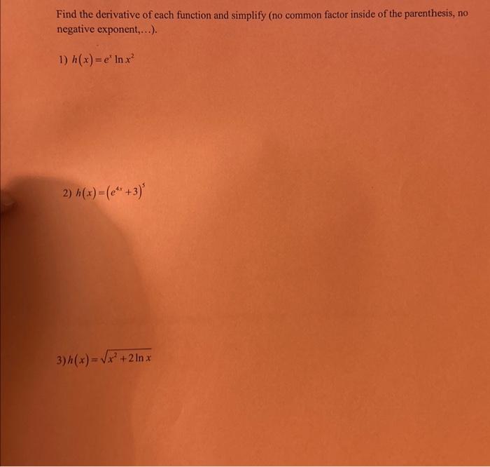 Solved Find the derivative of each function and simplify (no | Chegg.com