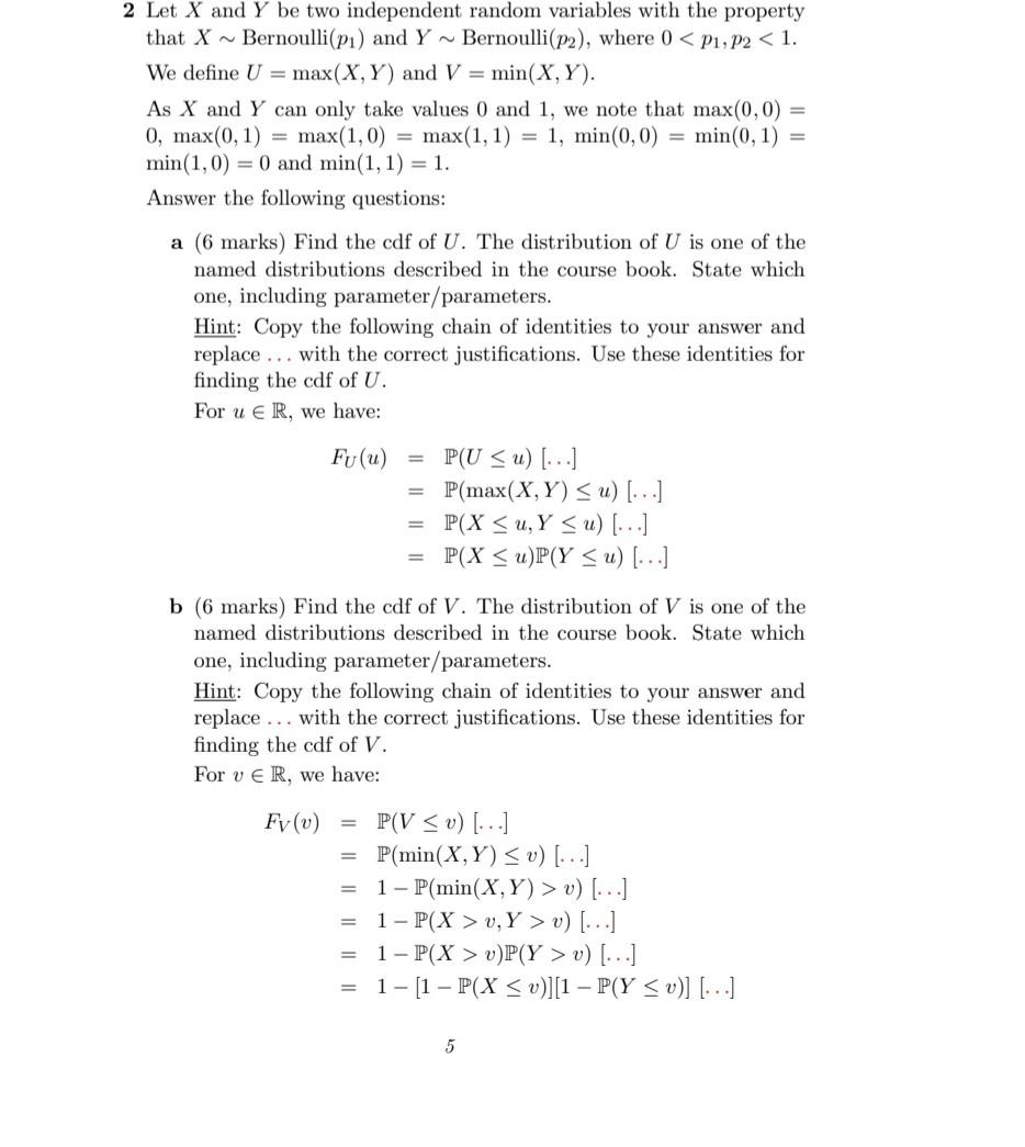 Solved 2 Let X And Y Be Two Independent Random Variables