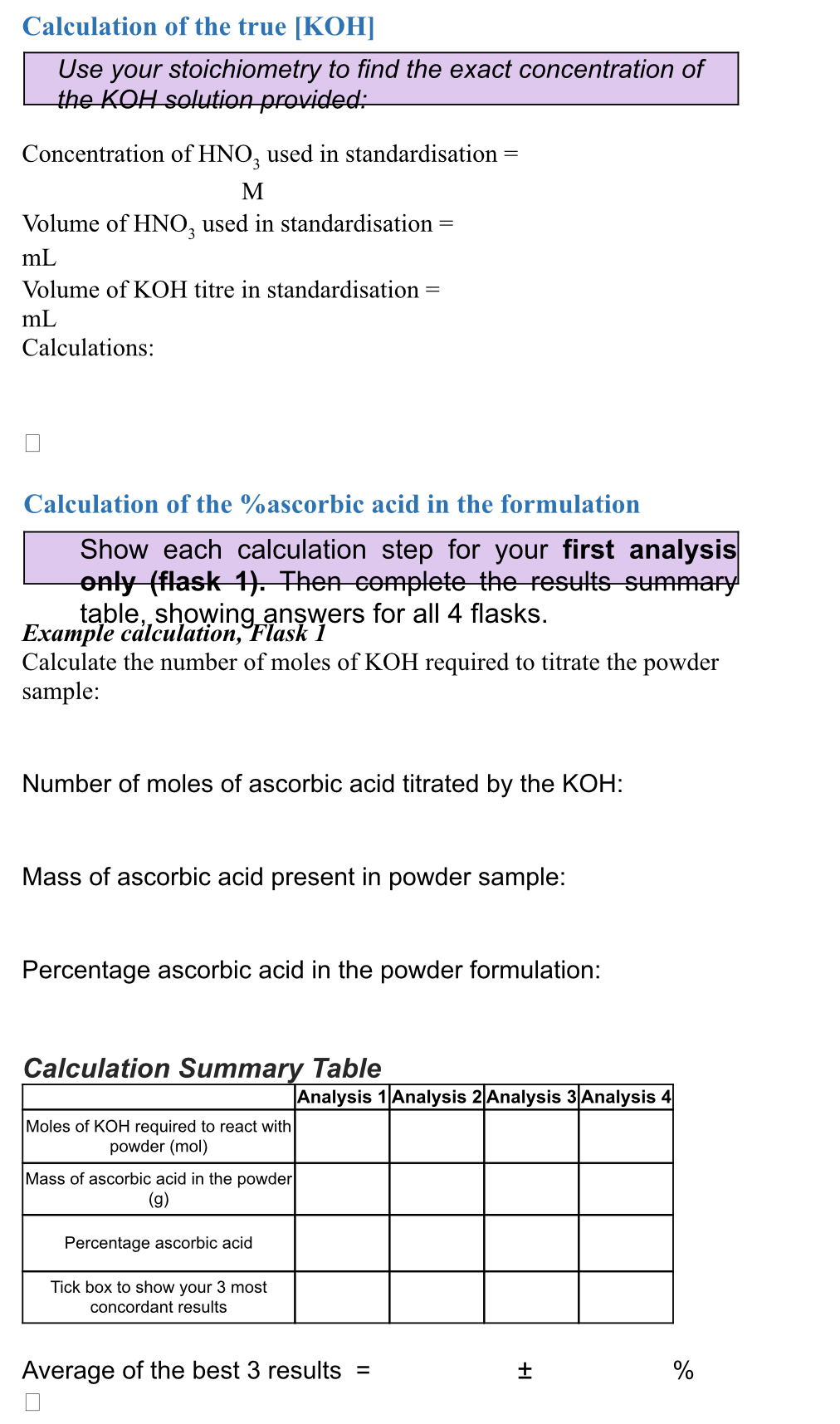 Calculation of the true KOHUse your stoichiometry to | Chegg.com