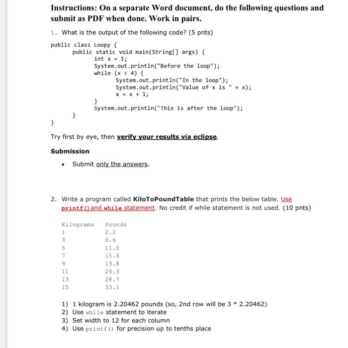 Solved Instructions: On a separate Word document, do the | Chegg.com