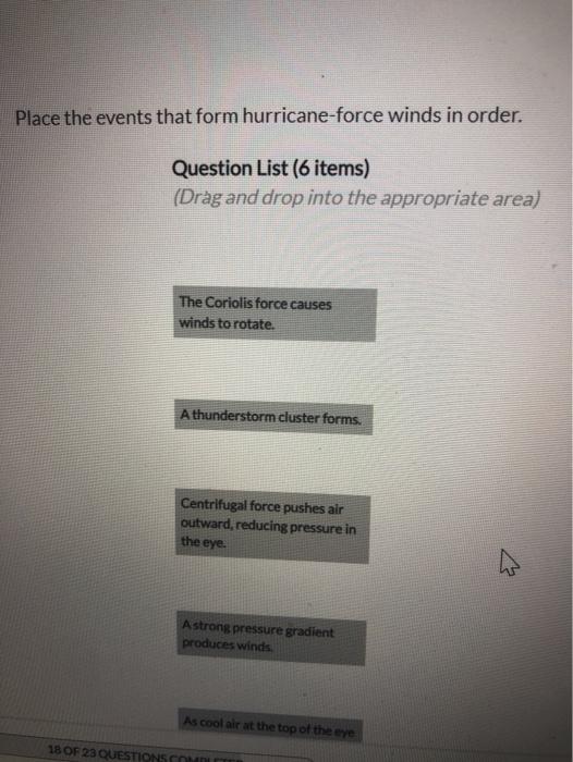 Solved Place The Events That Form Hurricane-force Winds In | Chegg.com