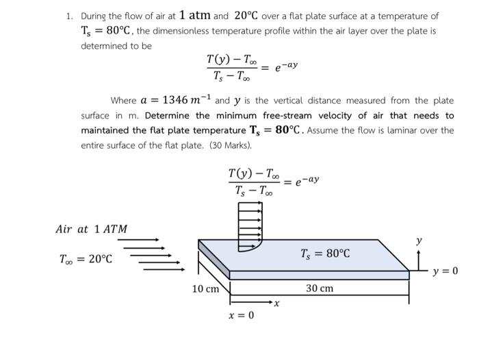 Solved During the flow of air at 1 atm and 20∘C over a flat