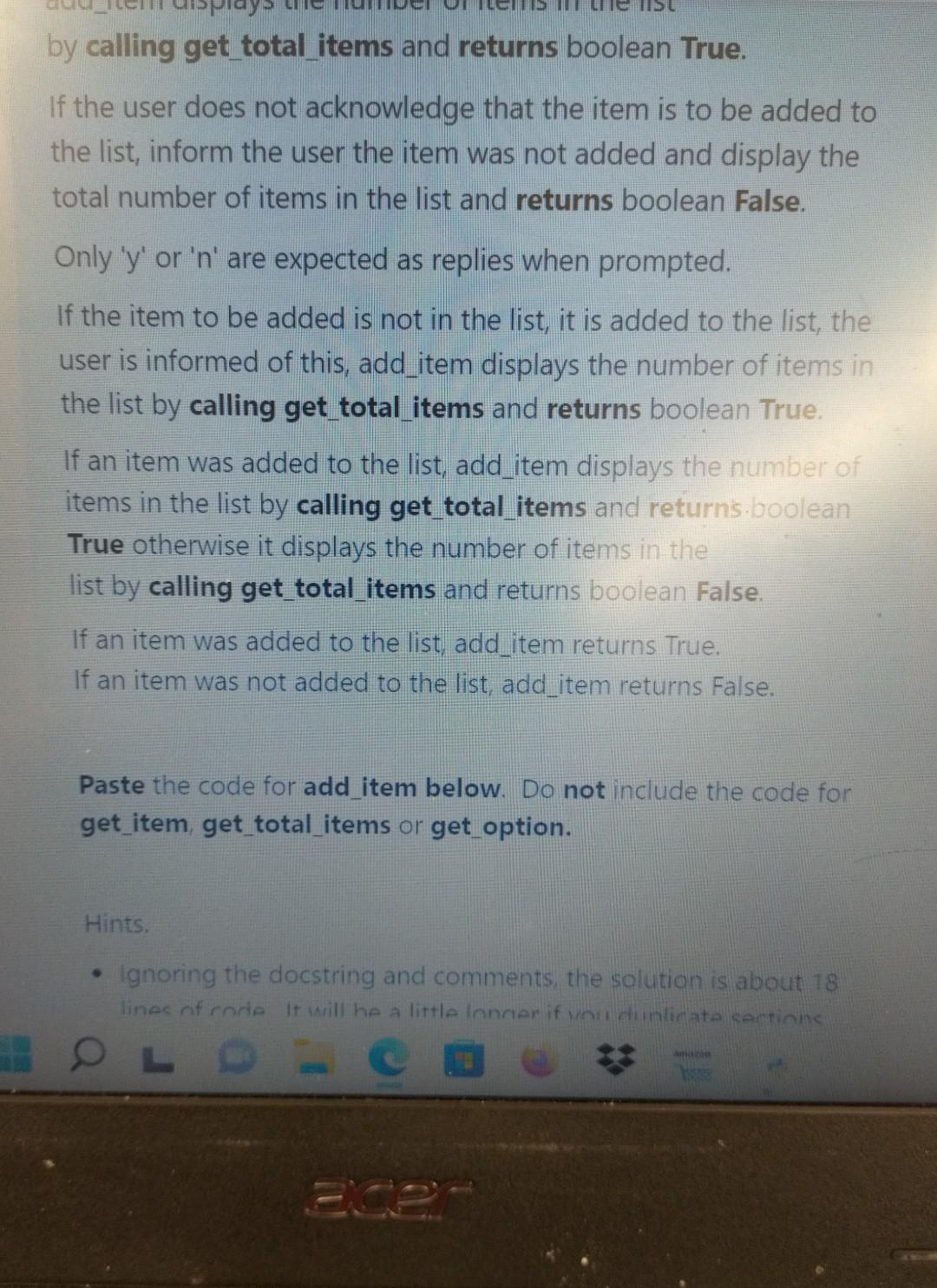 Solved The add_item function makes use of the get_item, | Chegg.com