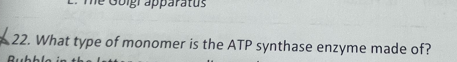 Solved What type of monomer is the ATP synthase enzyme made | Chegg.com