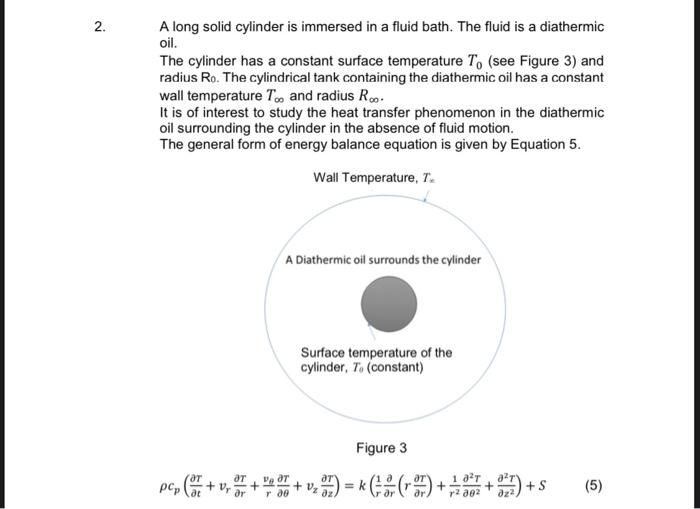 A long solid cylinder is immersed in a fluid bath. The fluid is a diathermic oil.
The cylinder has a constant surface tempera