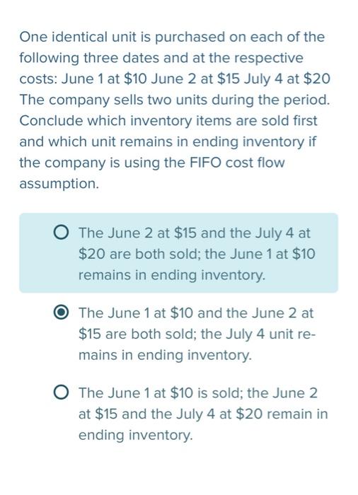 Solved One identical unit is purchased on each of the | Chegg.com
