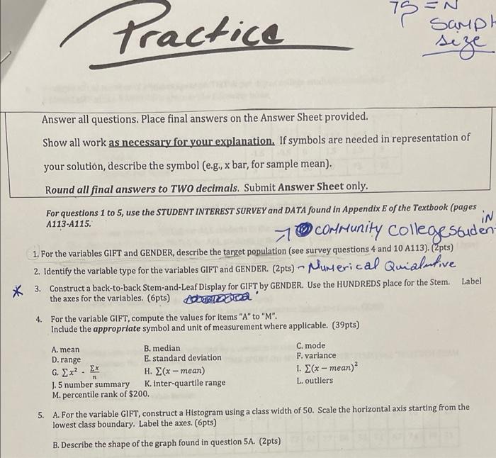 Solved Practice 77 Samph seze Answer all questions. Place | Chegg.com