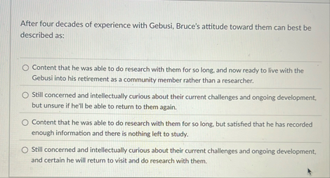 Solved After four decades of experience with Gebusi, Bruce's | Chegg.com