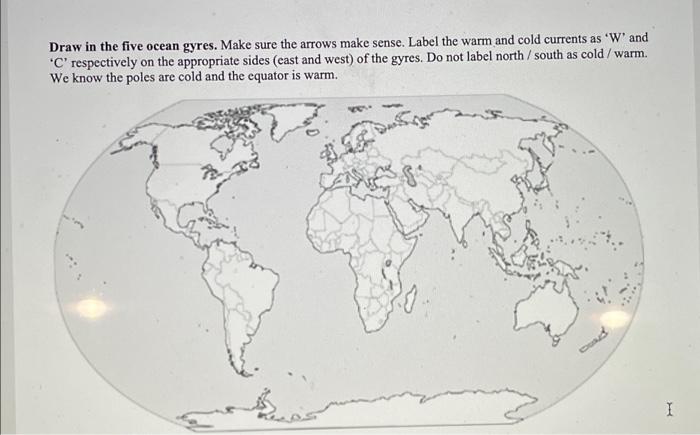 Solved Draw in the five ocean gyres. Make sure the arrows | Chegg.com