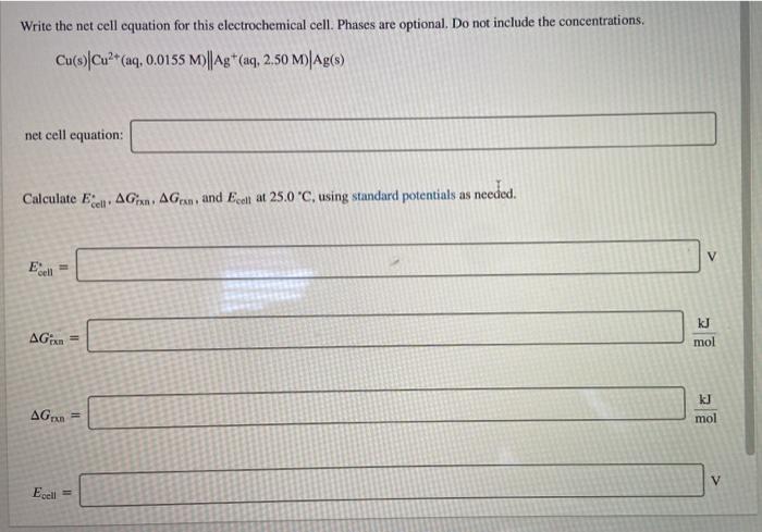 Solved Write the net cell equation for this electrochemical | Chegg.com