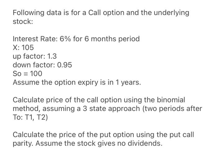 Solved Following data is for a Call option and the | Chegg.com