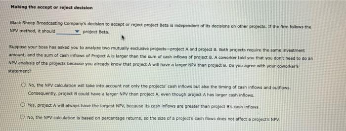Solved Evaluating cash flows with the NPV method The net | Chegg.com