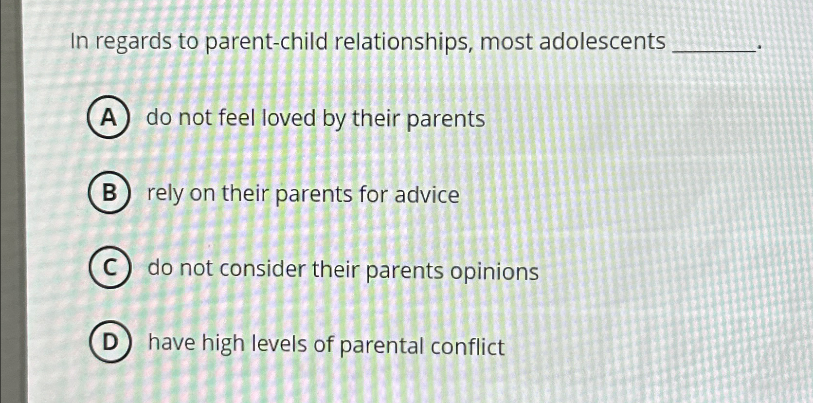 Solved In regards to parent-child relationships, most | Chegg.com