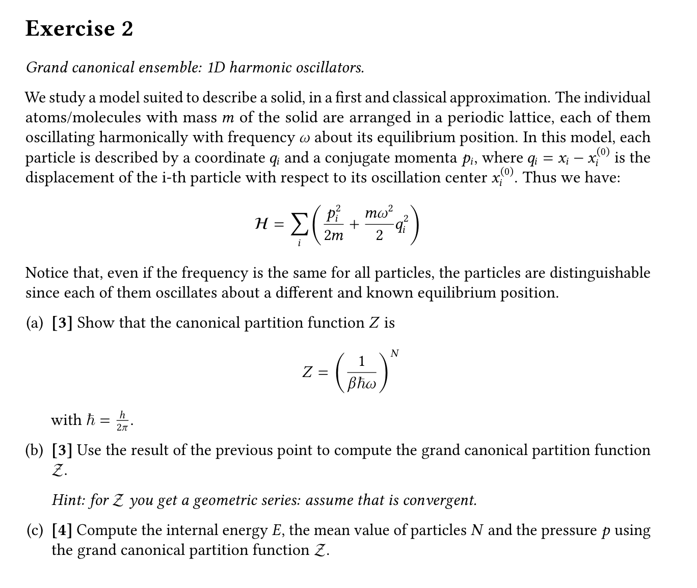 Solved Exercise 2Grand canonical ensemble: 1 ﻿harmonic | Chegg.com