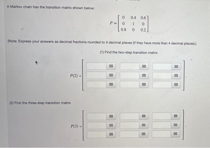 Solved A Markov chain has the transition matrix shown below: | Chegg.com