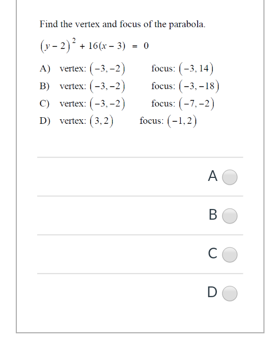 Solved Find The Vertex And Focus Of The Parabola V 2 Chegg Com