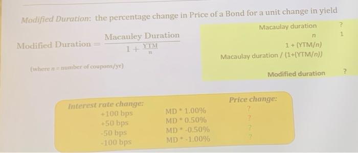 Solved n 1 Modified Duration: the percentage change in Price | Chegg.com
