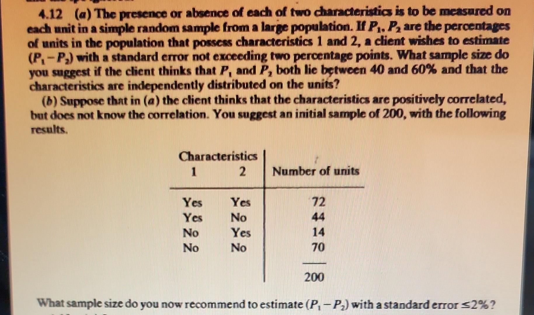 Solved 4.12(a) The presence or absence of each of two | Chegg.com