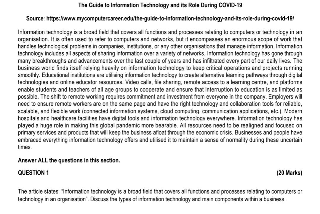 Solved The Guide to Information Technology and its Role