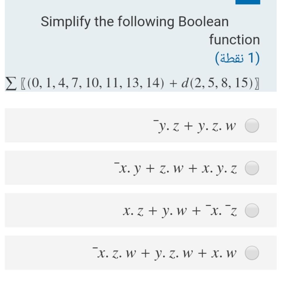 Solved Simplify the following Boolean function (1 f(0, 1, 4, | Chegg.com